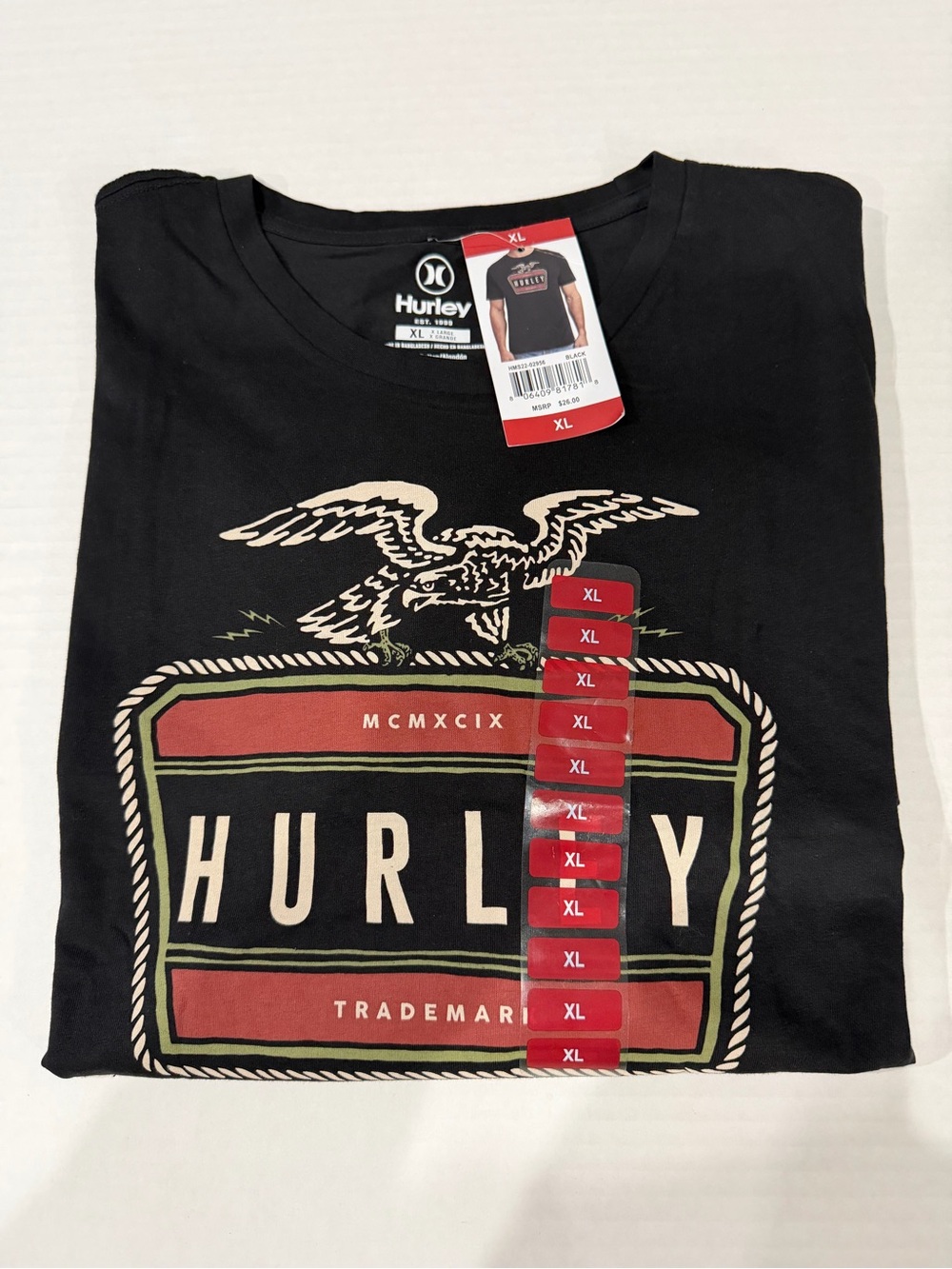 Hurley Black Graphic Eagle Logo Short Sleeve Tee
